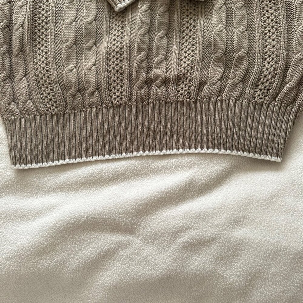 Vintage 80's Women's Cable Knit Beige Made In USA Sweater Size Medium - Picture 3 of 11